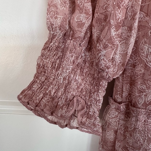 Boutique Maxi Dress Ruffle Peasant Boho Tiered Flowy WhimsiCore Mauve Floral LG - Picture 5 of 12